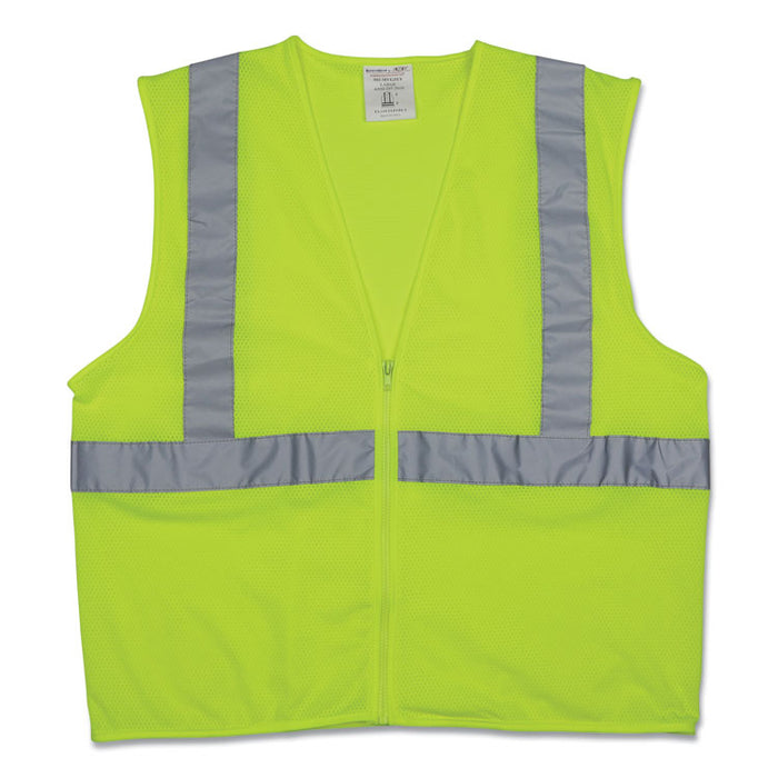Zipper Safety Vest, Polyester Mesh,  X-Large, Hi-Viz Lime Yellow