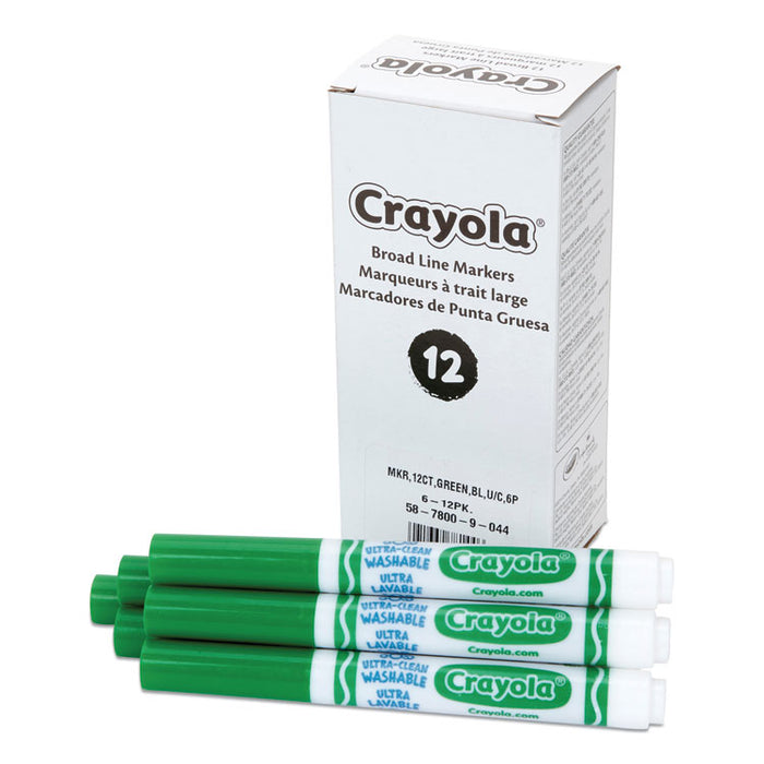 Broad Line Washable Markers, Broad Bullet Tip, Green, 12/Box