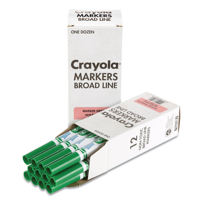 Broad Line Washable Markers, Broad Bullet Tip, Green, 12/Box