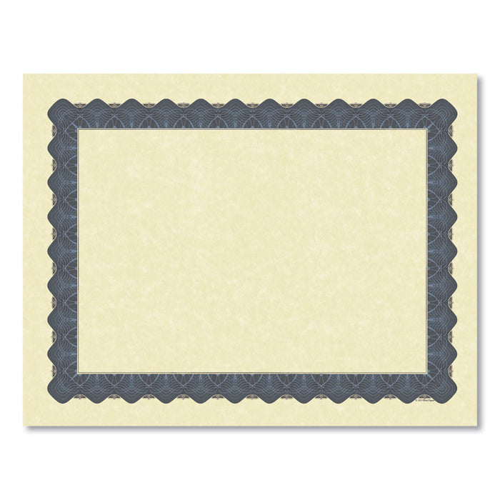 Metallic Border Certificates, 11 x 8.5, Ivory/Blue with Blue Border, 100/Pack