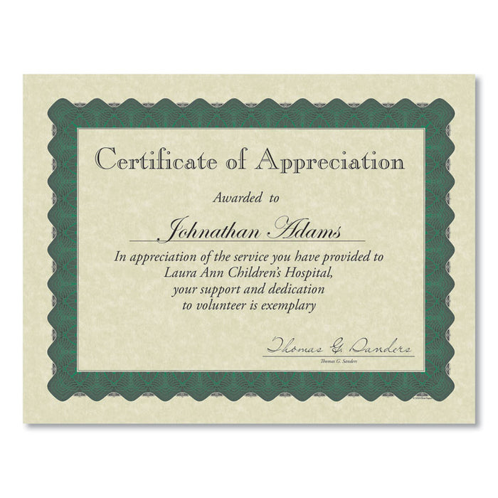 Metallic Border Certificates, 11 x 8.5, Ivory/Green with Green Border, 100/Pack