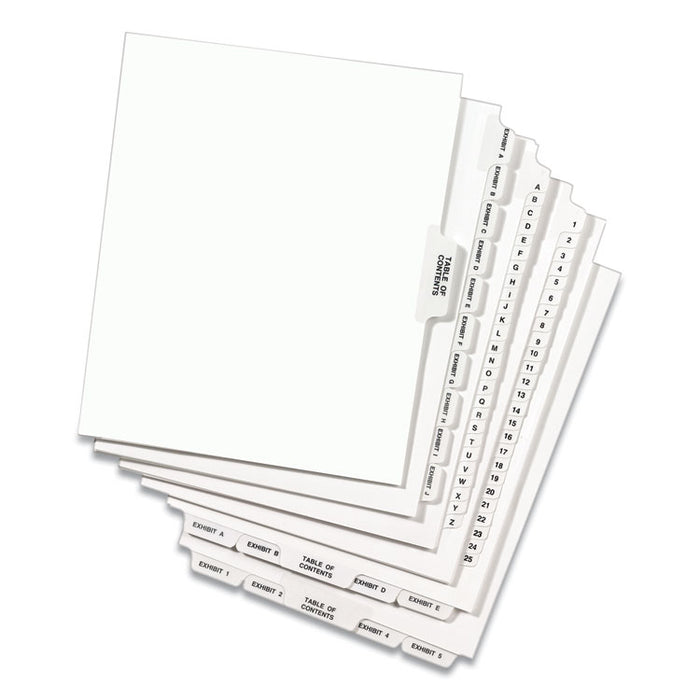 Preprinted Legal Exhibit Bottom Tab Index Dividers, Avery Style, 26-Tab, Exhibit 1 to Exhibit 25, 11 x 8.5, White, 1 Set