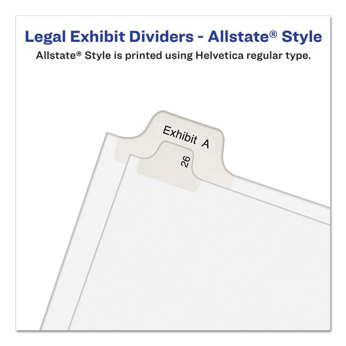 Preprinted Legal Exhibit Side Tab Index Dividers, Allstate Style, 26-Tab, A to Z, 11 x 8.5, White, 1 Set, (1700)