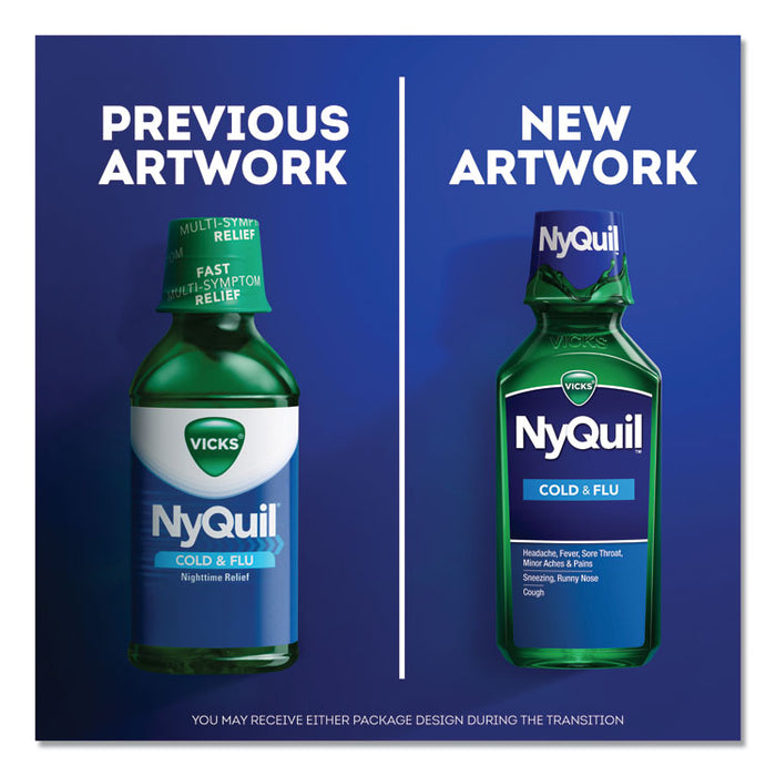 NyQuil Cold and Flu Nighttime Liquid, 12 oz Bottle, 12/Carton