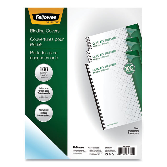 Crystals Transparent Presentation Covers for Binding Systems, Plastic, Square Corners, 11 x 8.5, Gloss Clear, 100/Pack
