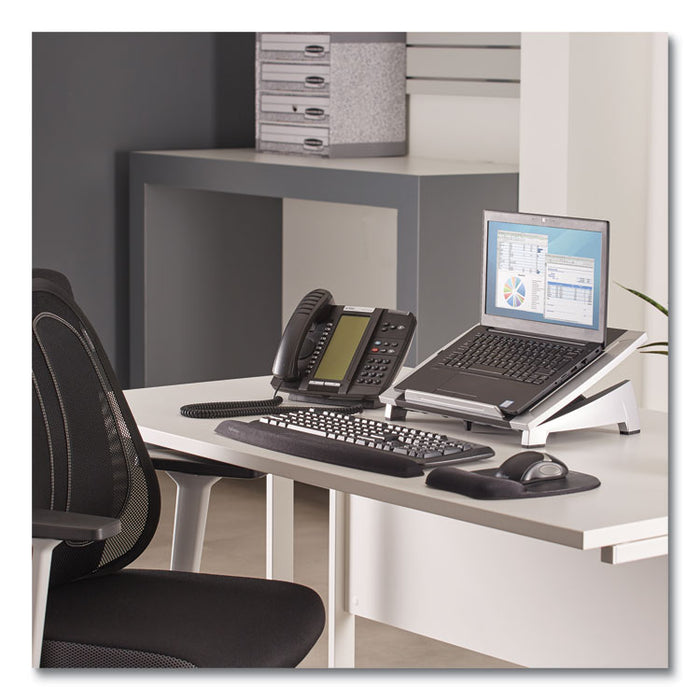 Office Suites Laptop Riser, 15.13" x 11.38" x 4.5" to 6.5", Black/Silver, Supports 10 lbs
