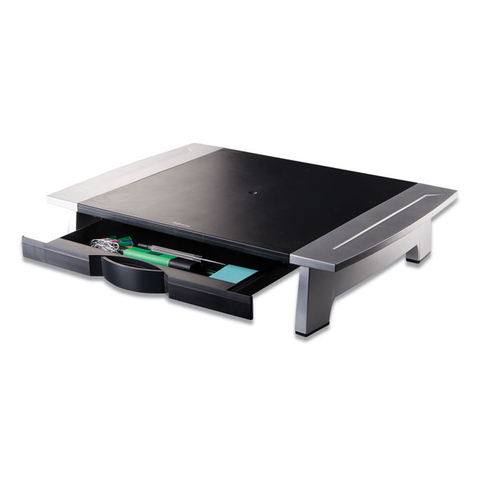Office Suites Standard Monitor Riser, For 21" Monitors, 19.78" x 14.06" x 4" to 6.5", Black/Silver, Supports 80 lbs
