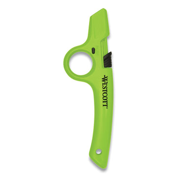 Westcott Non-Replaceable Finger Loop Safety Cutter - Ceramic Blade - Retractable, Lock Off Switch, Durable - Acrylonitrile Butadiene Styrene (ABS) - Green - 1 Each