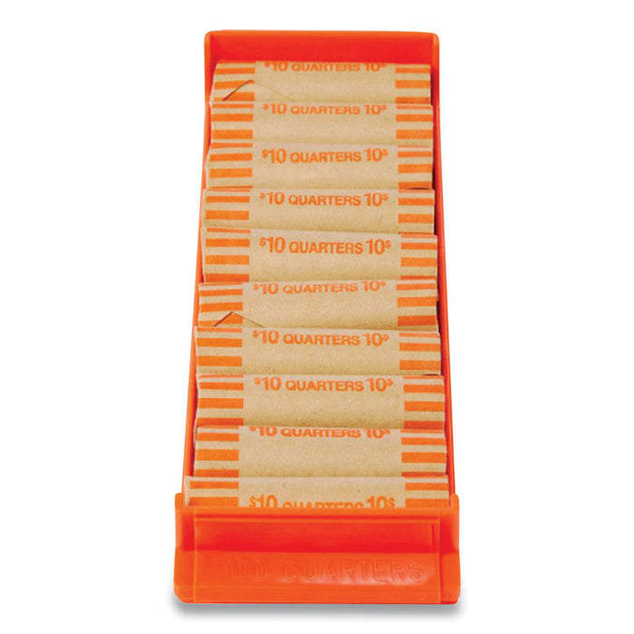 Stackable Plastic Coin Tray, Accommodates $100 in Quarters, 3.75" x 11.5" x 1.5", Orange