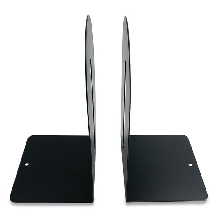 Steel Bookends, Fashion Style, Nonskid Base, 4.75 x 5.5 x 9, Black, Pair