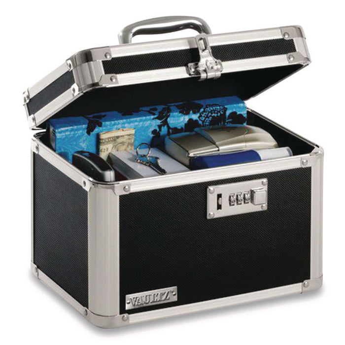 Latching Lid Locking Personal Security Box, 1 Compartment, Combination Lock, 10" x 7.5" x 7.75", Black