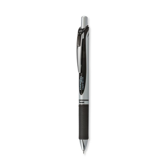 EnerGel RTX Gel Pen, Retractable, Extra-Fine 0.3 mm, Black Ink, Black/Silver Barrel, Dozen