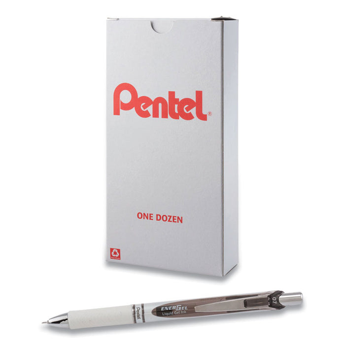 EnerGel Pearl Deluxe RTX Gel Pen, Retractable, Medium 0.7 mm, Black Ink, Pearl White/Black Barrel, Dozen