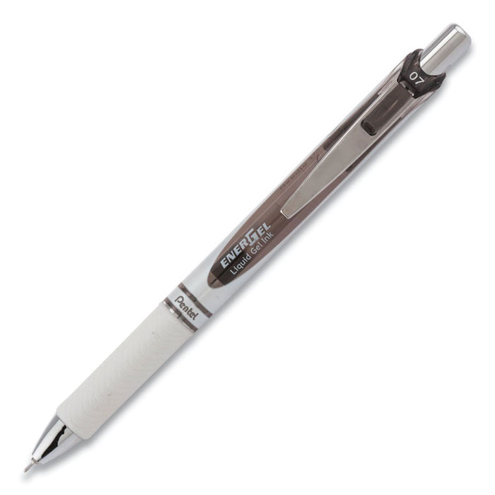 EnerGel Pearl Deluxe RTX Gel Pen, Retractable, Medium 0.7 mm, Black Ink, Pearl White/Black Barrel, Dozen