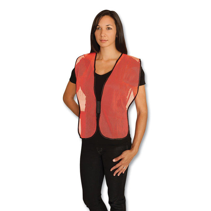 Hook and Loop Safety Vest, Polyester Mesh, One Size Fits Most, Hi-Viz Orange