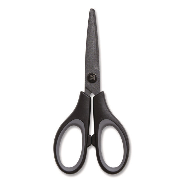 Non-Stick Titanium-Coated Scissors, 5" Long, 2.36" Cut Length, Straight Black/Gray Handle, Gun-Metal Gray Blades