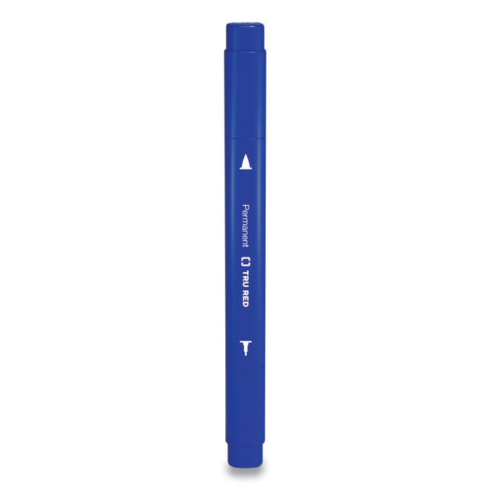 Permanent Marker, Pen-Style Twin-Tip, Extra-Fine/Fine Bullet/Needle Tips, Blue, Dozen