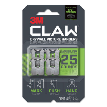 Claw Drywall Picture Hanger, Stainless Steel, 25 lb Capacity, 4 Hooks and 4 Spot Markers,