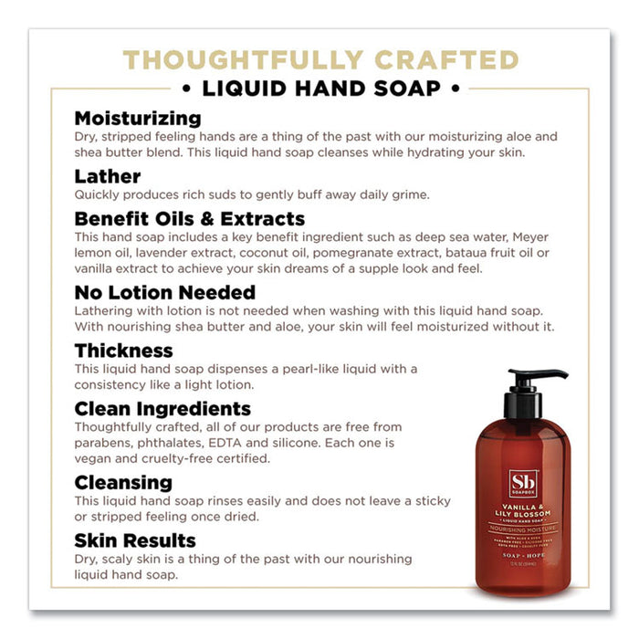 Hand Soap, Vanilla and Lily Blossom Scent, 12 oz, 3/Box