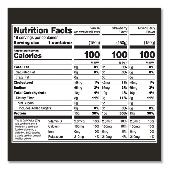Triple Zero Blended Greek Nonfat Yogurt, 5.3 oz, Strawberry/Mixed Berry/Vanilla, 18/Carton