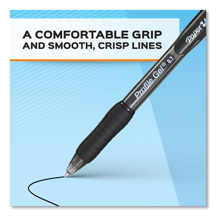 Profile Gel Pen, Retractable, Medium 0.7 mm, Black Ink, Translucent Black Barrel, Dozen