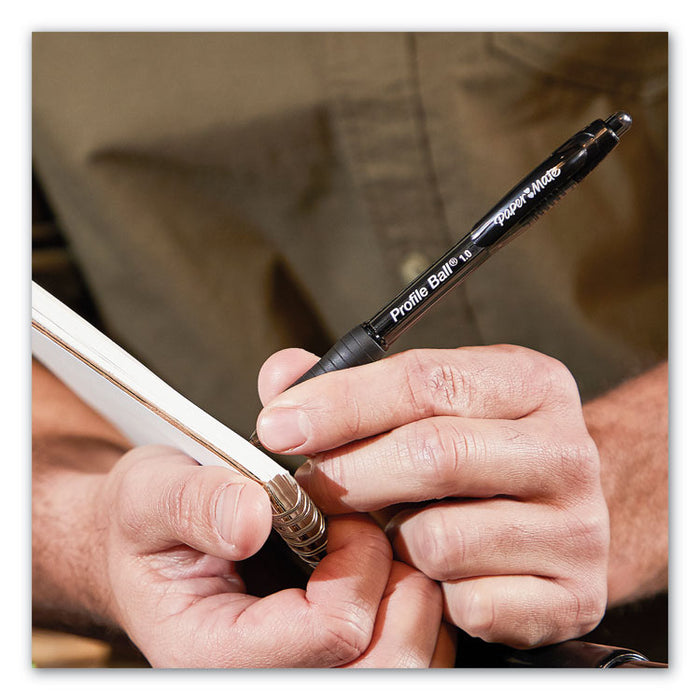 Profile Ballpoint Pen, Retractable, Medium 1 mm, Black Ink, Translucent Black Barrel, Dozen