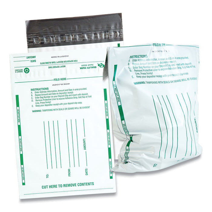 Poly Night Deposit Bags with Tear-Off Receipt, Polyethylene, 8.5" x 10.5", White, 100/Pack
