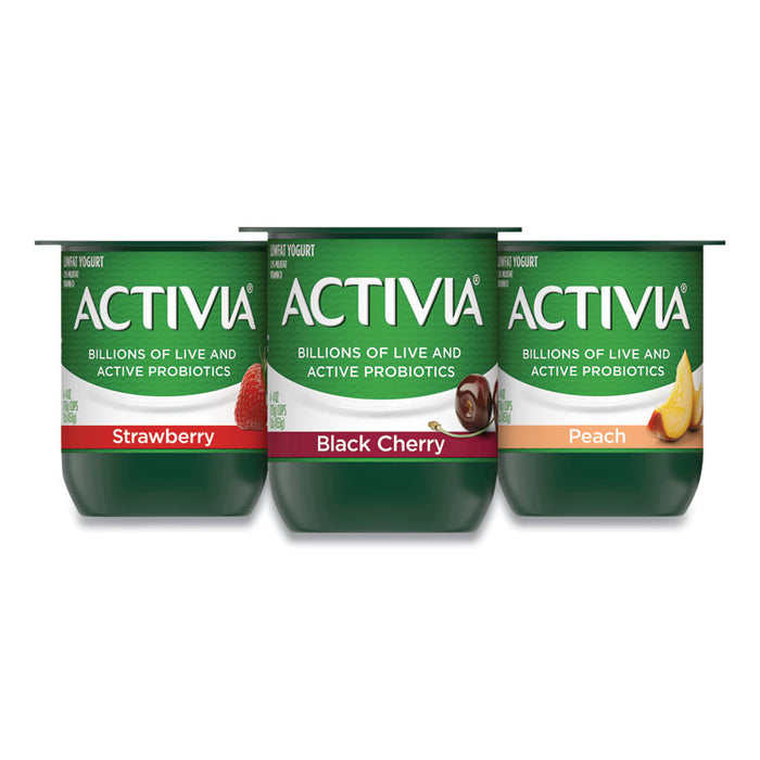 Probiotic Lowfat Yogurt, Variety Pack, Black Cherry/Peach/Strawberry, 4 oz Cups, 24/Pack