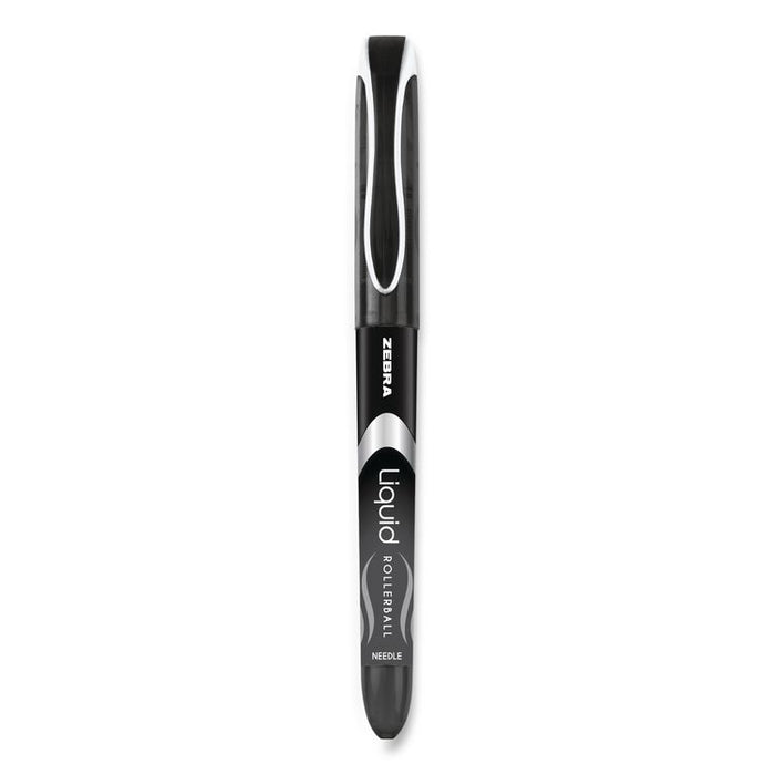 Liquid Ink Rollerball Pen, Stick, Extra-Fine 0.5 mm, Black Ink, Black/Silver Barrel, 12/Pack
