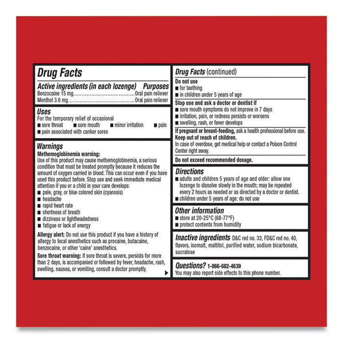 Extra Strength Sore Throat Lozenges, Cherry, 16/Box, 24 Boxes/Carton