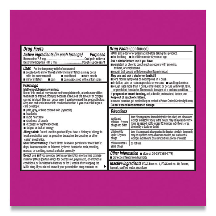 Extra Strength Sore Throat and Cough Lozenges, Mixed Berry, 16/Pack, 24 Packs/Carton