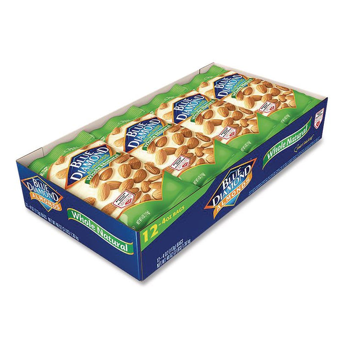 Whole Natural Almonds, Snack Size, 4 oz Bag, 12 Bags/Box