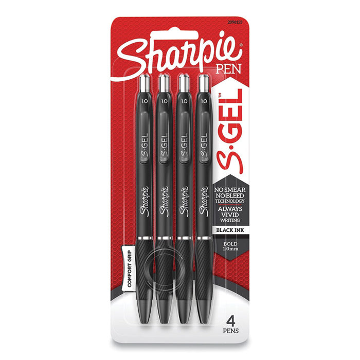 S-Gel High-Performance Gel Pen, Retractable, Bold 1 mm, Black Ink, Black Barrel, 4/Pack