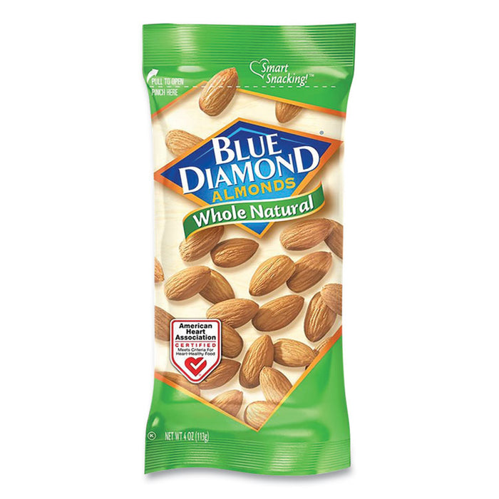 Whole Natural Almonds, Snack Size, 4 oz Bag, 12 Bags/Box