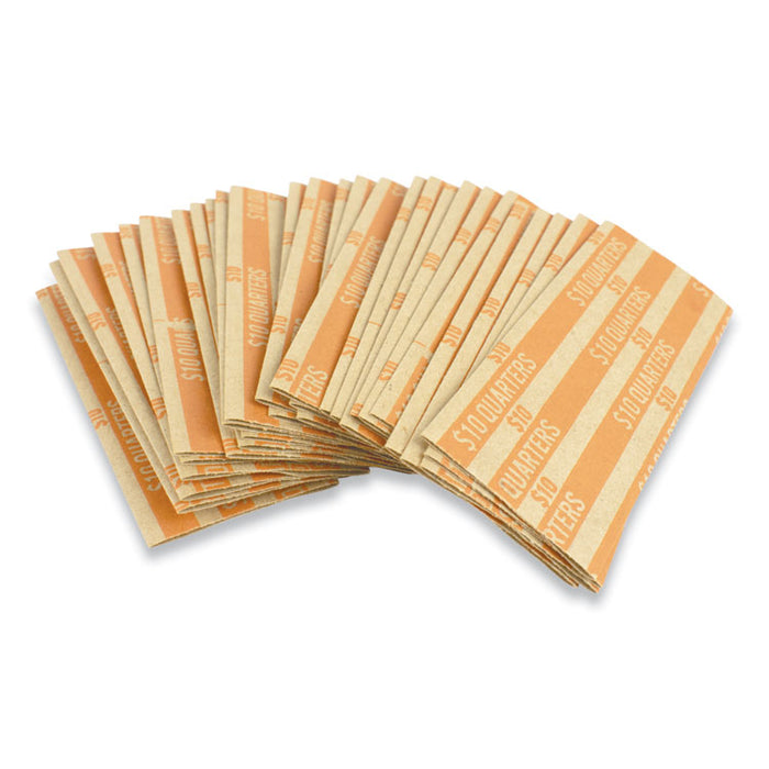 Flat Tubular Coin Wrap, Quarters, Orange/White, 1,000/Box