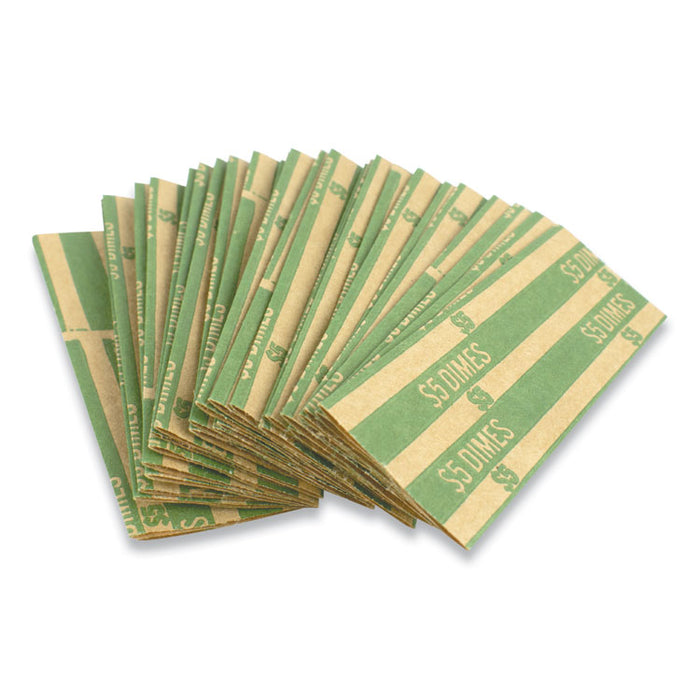 Flat Tubular Coin Wrap, Dimes, Green/White, 1,000/Box