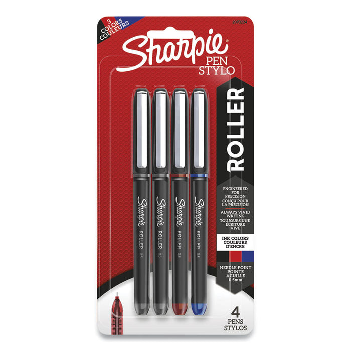 Professional Design Rollerball Pen, Stick, Fine 0.5 mm, Assorted Ink and Barrel Colors, 4/Pack