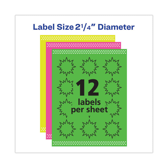 High-Visibility ID Labels, Laser Printers, 2.25" dia, Assorted, 12/Sheet, 15 Sheets/Pack
