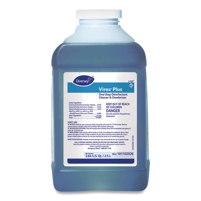 Virex Plus One-Step Disinfectant Cleaner, Unscented, 2.5 L Bottle, 2/Carton