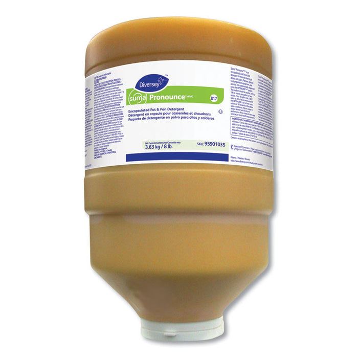 Suma Pronounce D1.7 Encapsulated Pot/Pan Detergent, Citrus Scent, 3.63 kg Bottle, 2/Carton