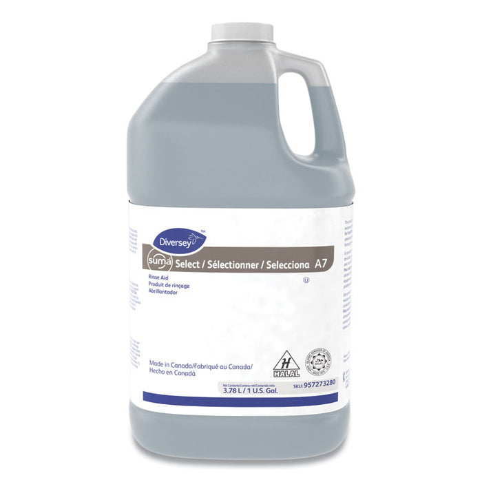 Suma Select A7 Rinse Aid, Warewashing, Unscented, 1 gal Bottle, 4/Carton