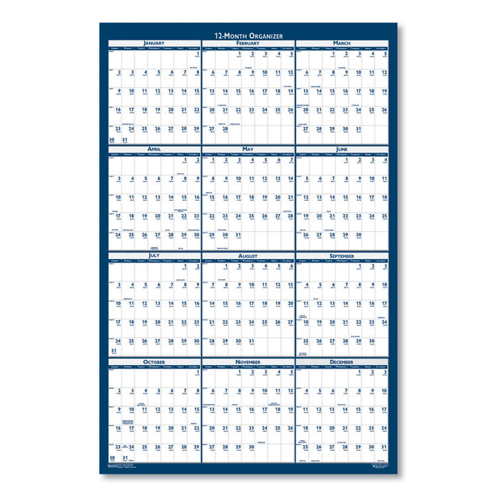Recycled Poster Style Reversible/Erasable Yearly Wall Calendar, 66 x 33, White/Blue/Gray Sheets, 12-Month (Jan to Dec): 2026