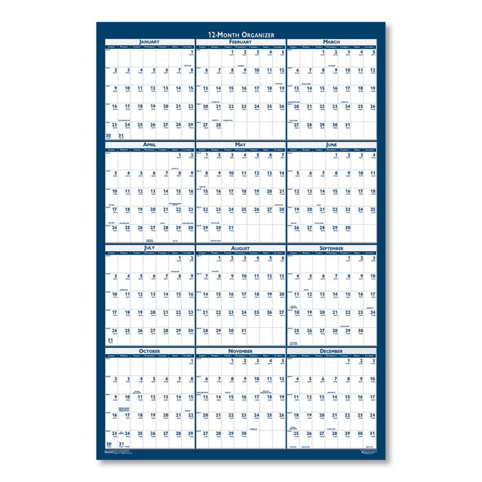 Recycled Poster Style Reversible/Erasable Yearly Wall Calendar, 18 x 24, White/Blue/Gray Sheets, 12-Month (Jan to Dec): 2026