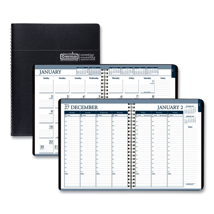 Recycled Wirebound Weekly/Monthly Planner, 11 x 8.5, Black Cover, 12-Month (Jan to Dec): 2026
