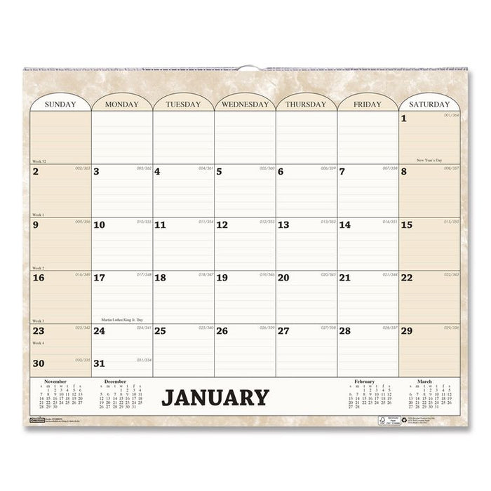 Recycled Monthly Horizontal Wall Calendar, Marble Stone Artwork, 14.88 x 12, White/Sand Sheets, 12-Month (Jan to Dec): 2026