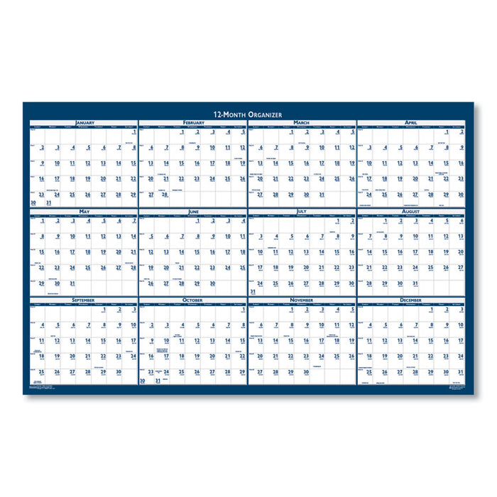 Recycled Poster Style Reversible/Erasable Yearly Wall Calendar, 66 x 33, White/Blue/Gray Sheets, 12-Month (Jan to Dec): 2026