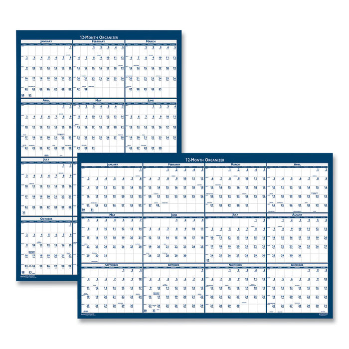 Recycled Poster Style Reversible/Erasable Yearly Wall Calendar, 32 x 48, White/Blue/Gray Sheets, 12-Month (Jan to Dec): 2026