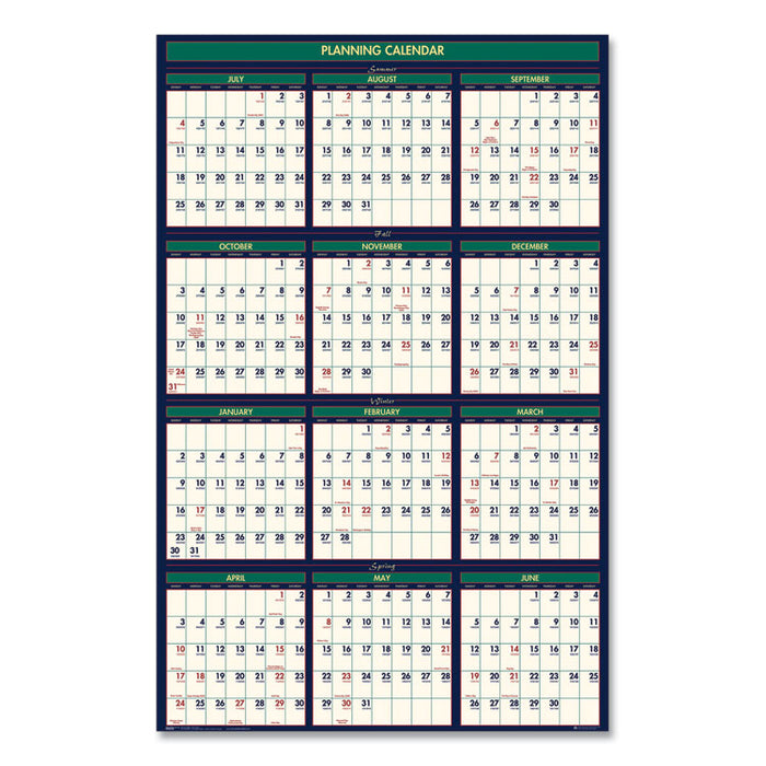 Four Season Erasable Business/Academic Recycled Wall Calendar, 24 x 37, 12-Month(July-June): 2025-26, 12-Month(Jan-Dec): 2026