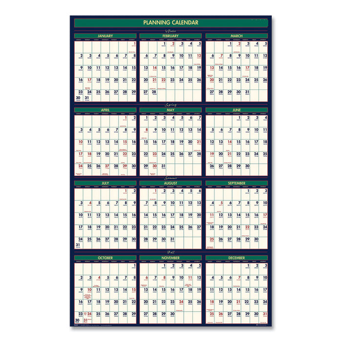 Four Season Erasable Business/Academic Recycled Wall Calendar, 24 x 37, 12-Month(July-June): 2025-26, 12-Month(Jan-Dec): 2026