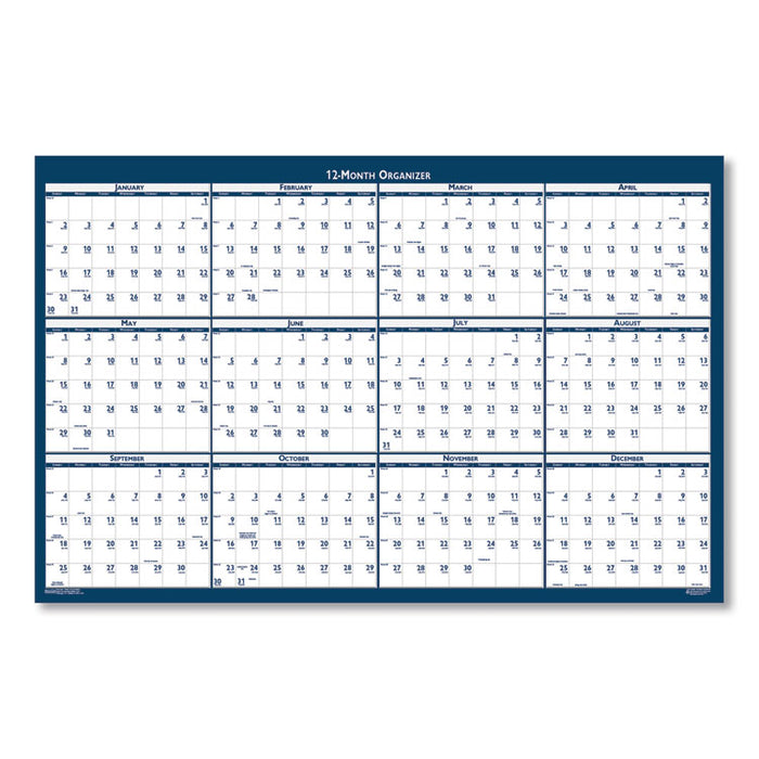 Recycled Poster Style Reversible/Erasable Yearly Wall Calendar, 18 x 24, White/Blue/Gray Sheets, 12-Month (Jan to Dec): 2026